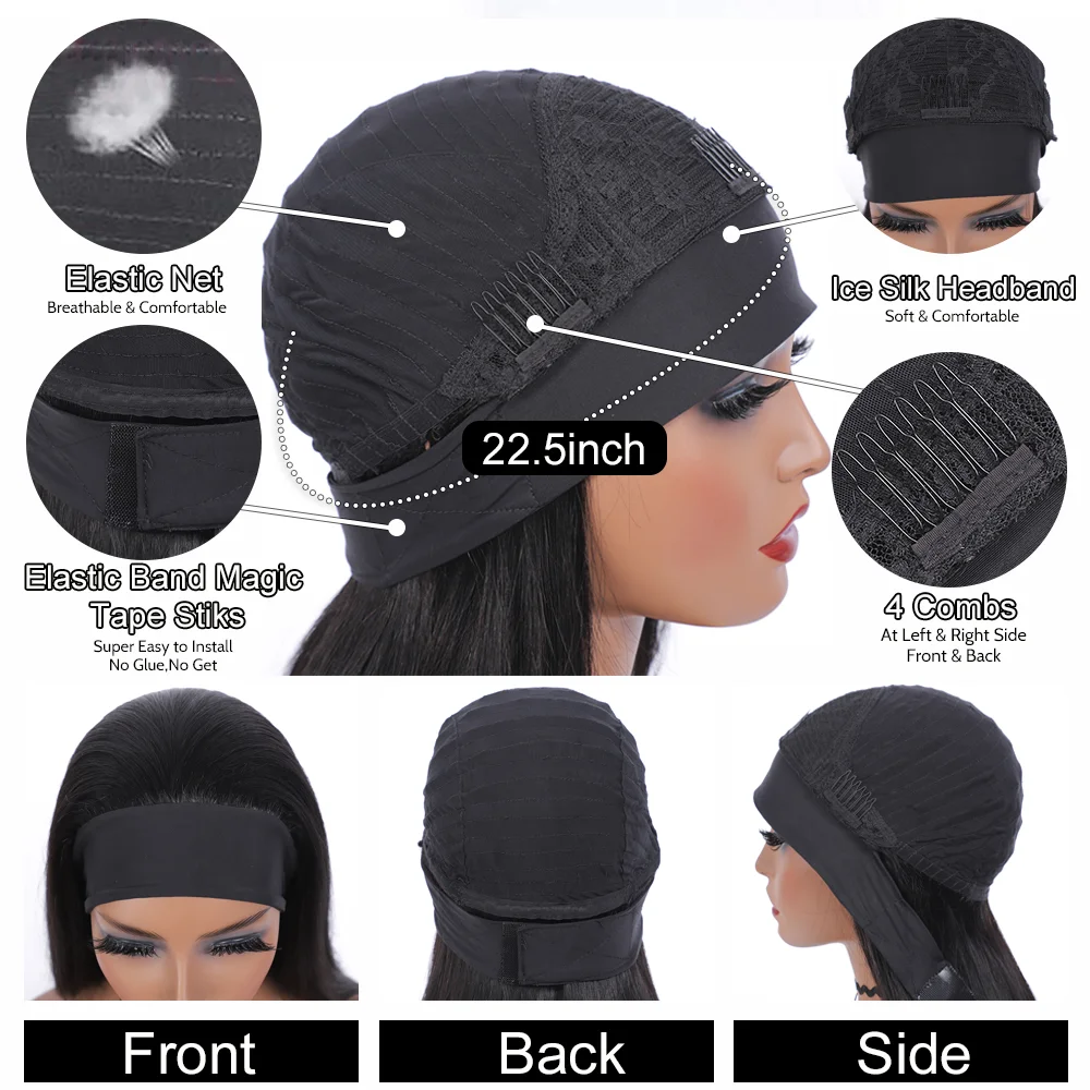 Body Wave Headband Wig 180% Density Remy Human Hair for Black Women