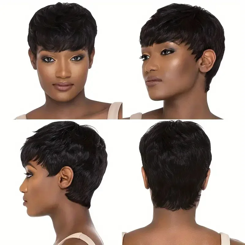 Short Straight Bob Pixie Cut Wig Brazilian Remy Human Hair for Black Women