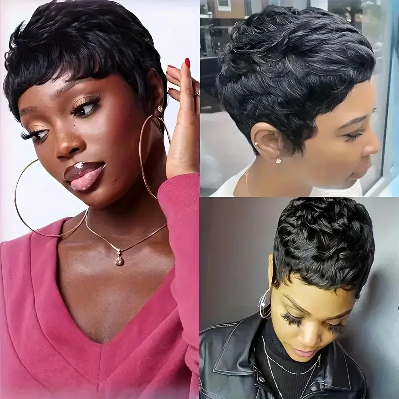 Short Straight Bob Pixie Cut Wig Brazilian Remy Human Hair for Black Women