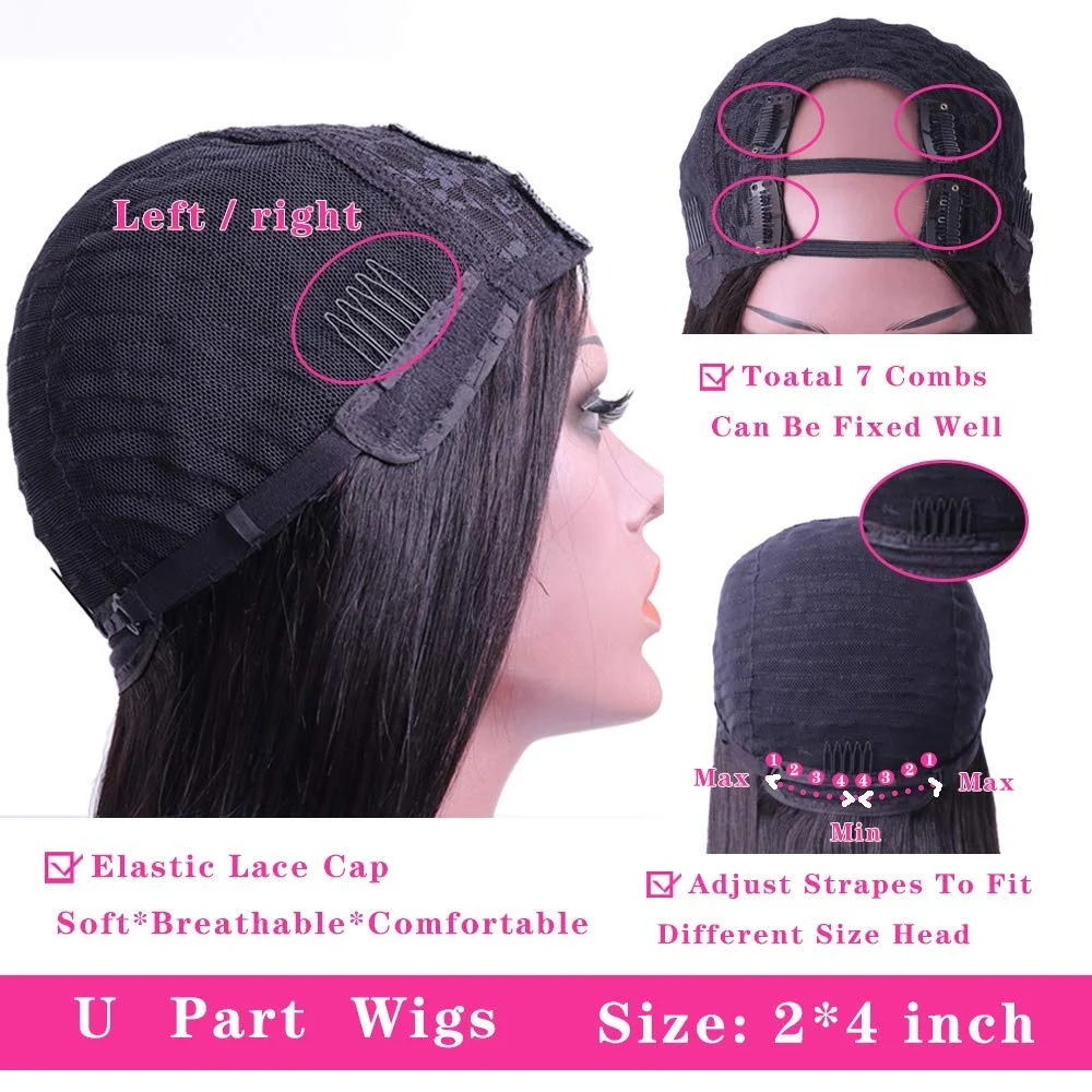 U Part Bone Straight Wig Brazilian Human Hair for Black Women Glueless