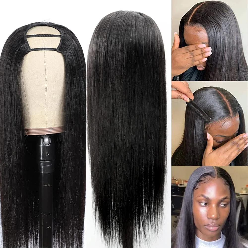 U Part Bone Straight Wig Brazilian Human Hair for Black Women Glueless