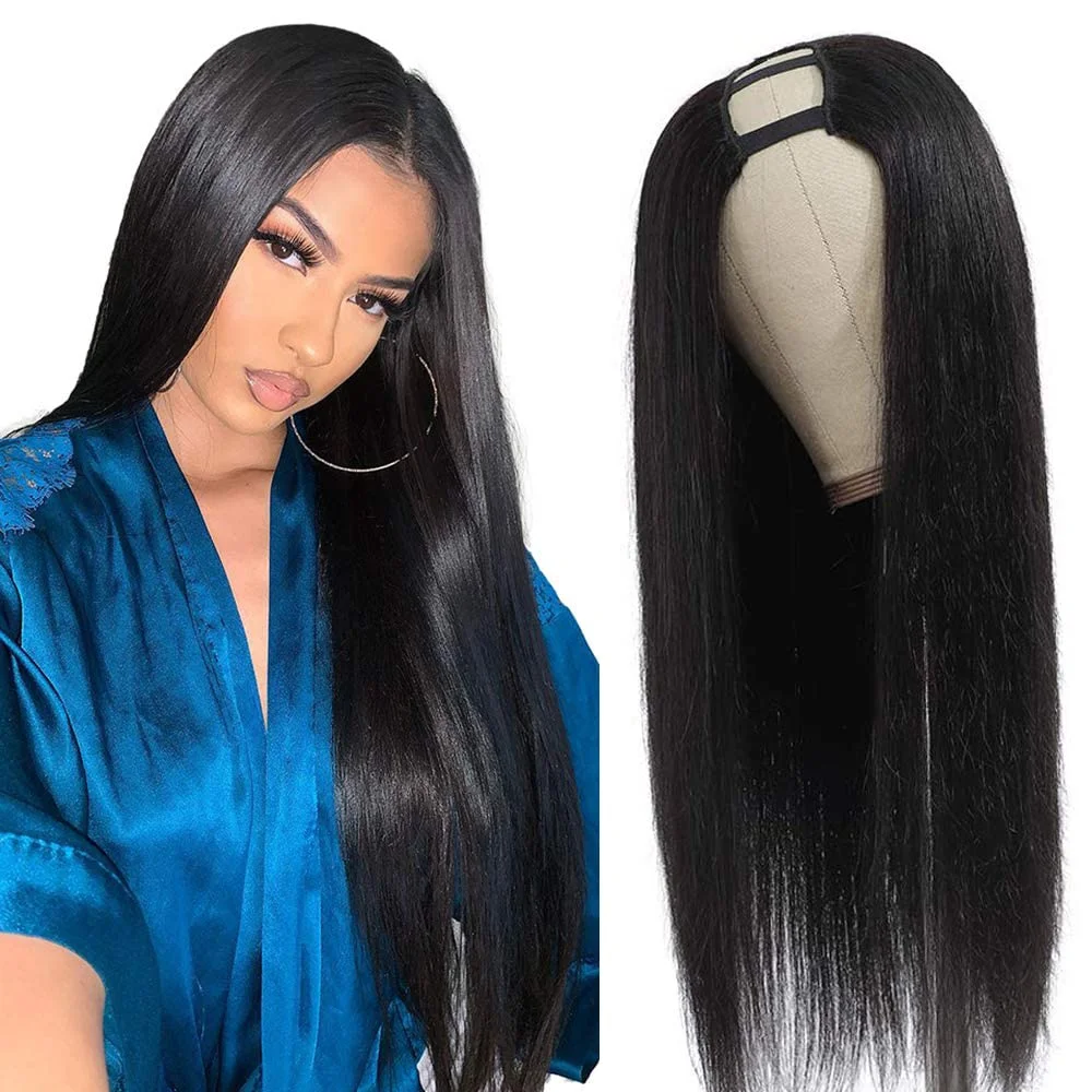 U Part Bone Straight Wig Brazilian Human Hair for Black Women Glueless