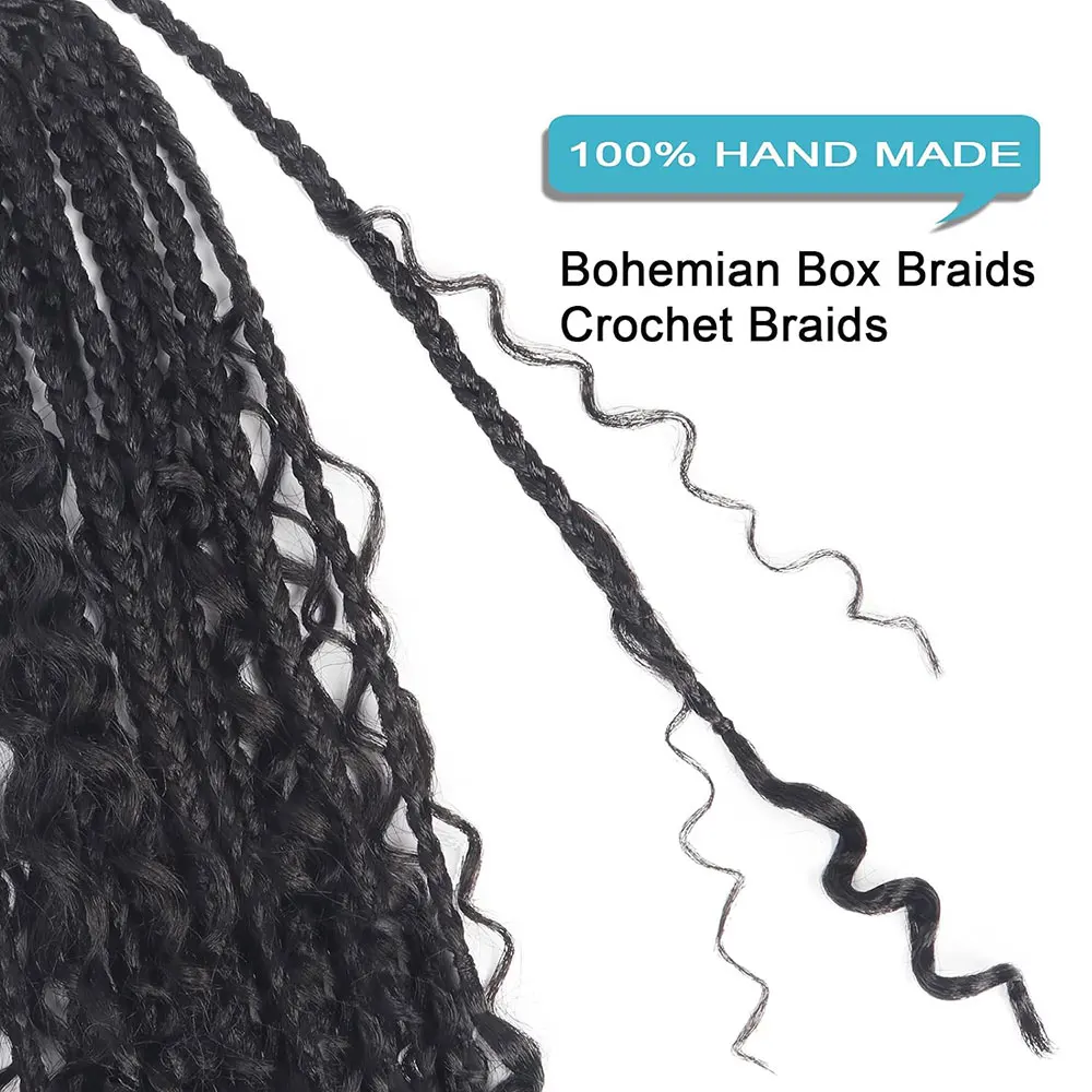 Goddess Bohemian Box Braids with Curly Ends, Synthetic Crochet Hair for Black Women
