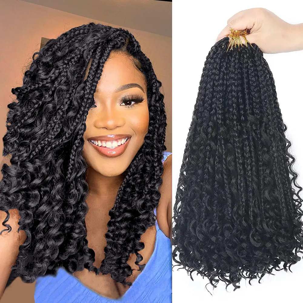 Goddess Bohemian Box Braids with Curly Ends, Synthetic Crochet Hair for Black Women