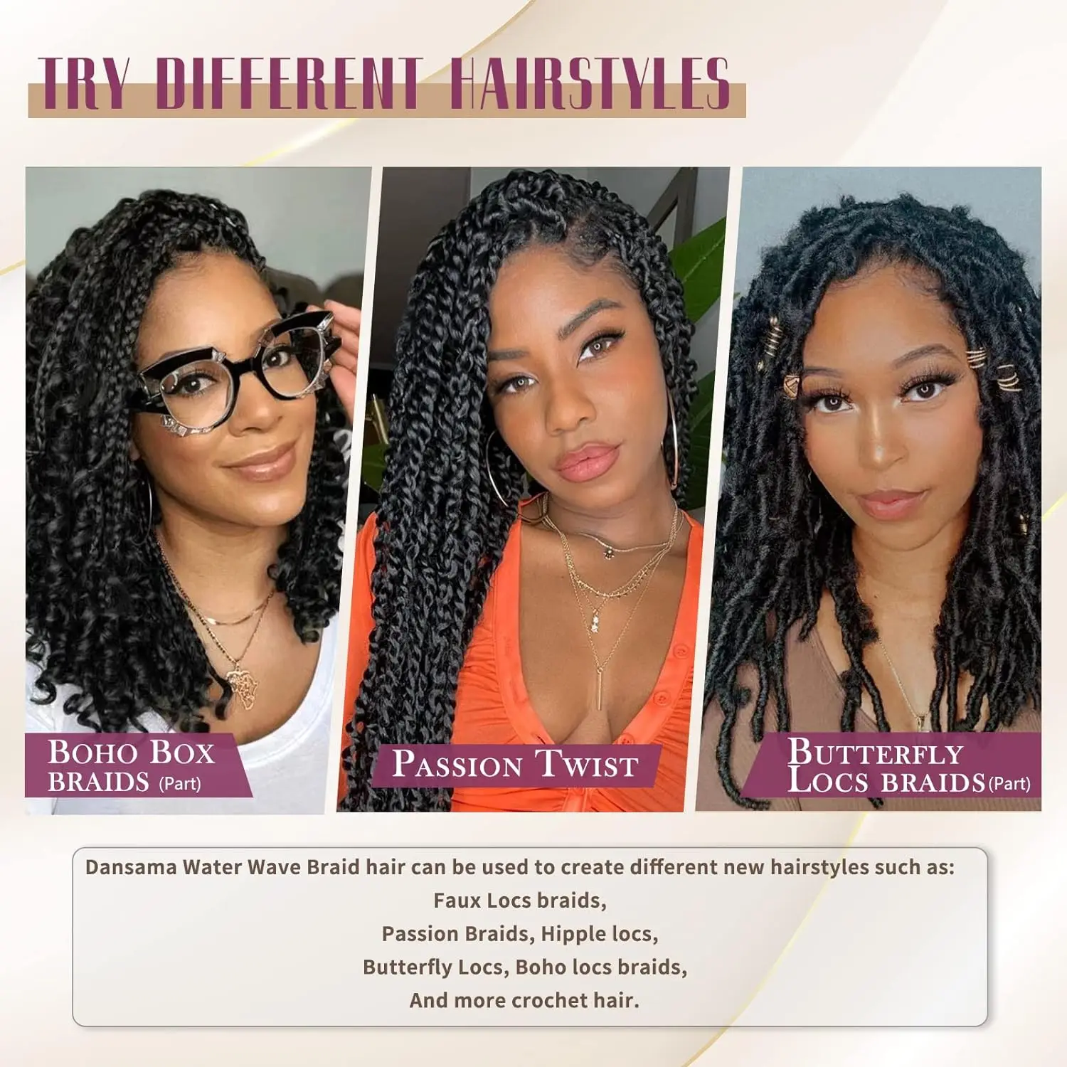 Passion Twist Water Wave Synthetic Crochet Hair, Boho Locs, Faux Locs, Butterfly Braiding Style