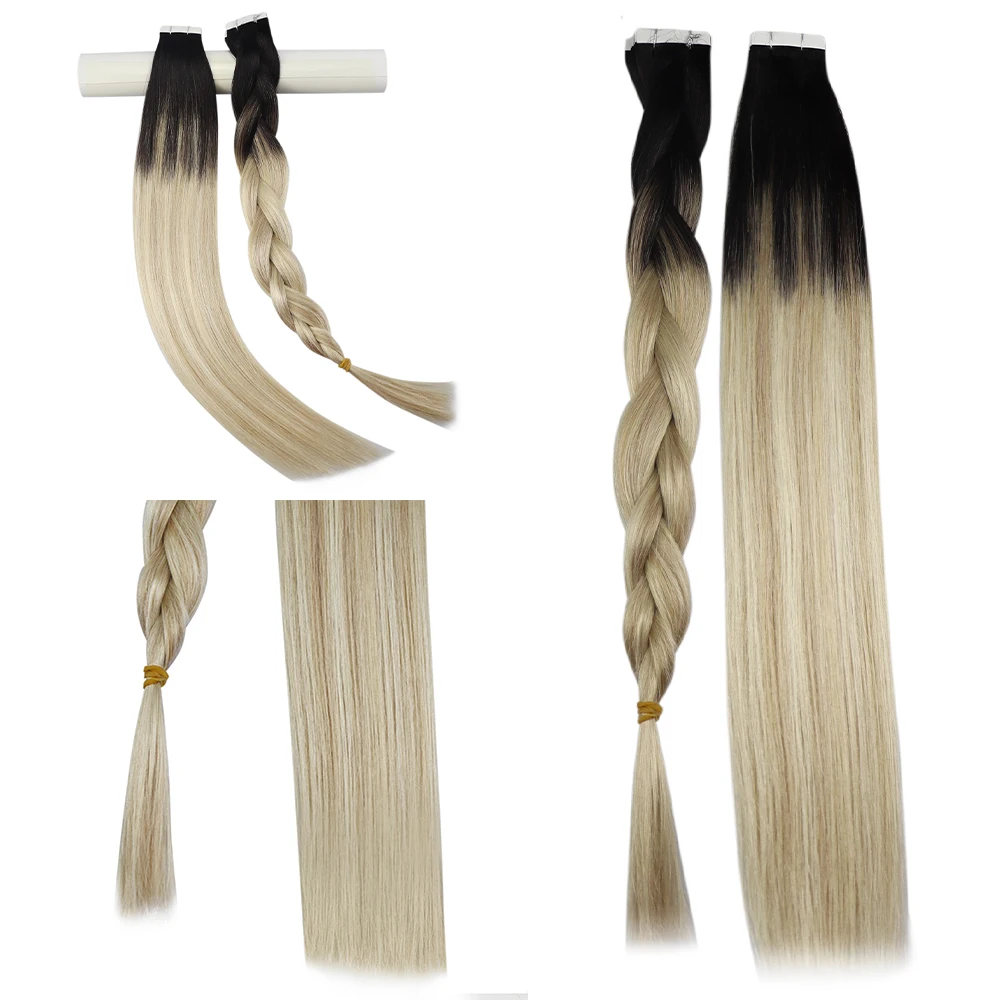Balayage Blonde Tape-in Human Hair Extensions, Remy Hair, Natural Soft Straight Seamless Weft