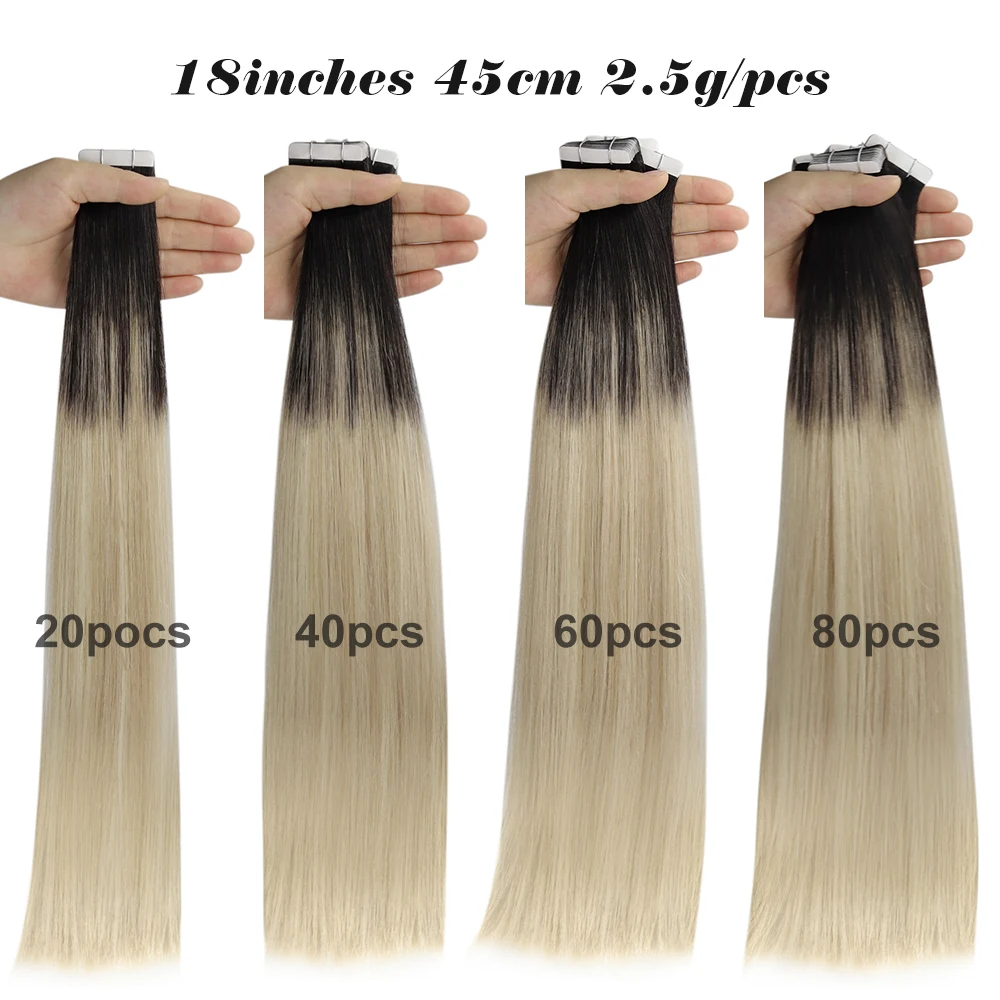 Balayage Blonde Tape-in Human Hair Extensions, Remy Hair, Natural Soft Straight Seamless Weft