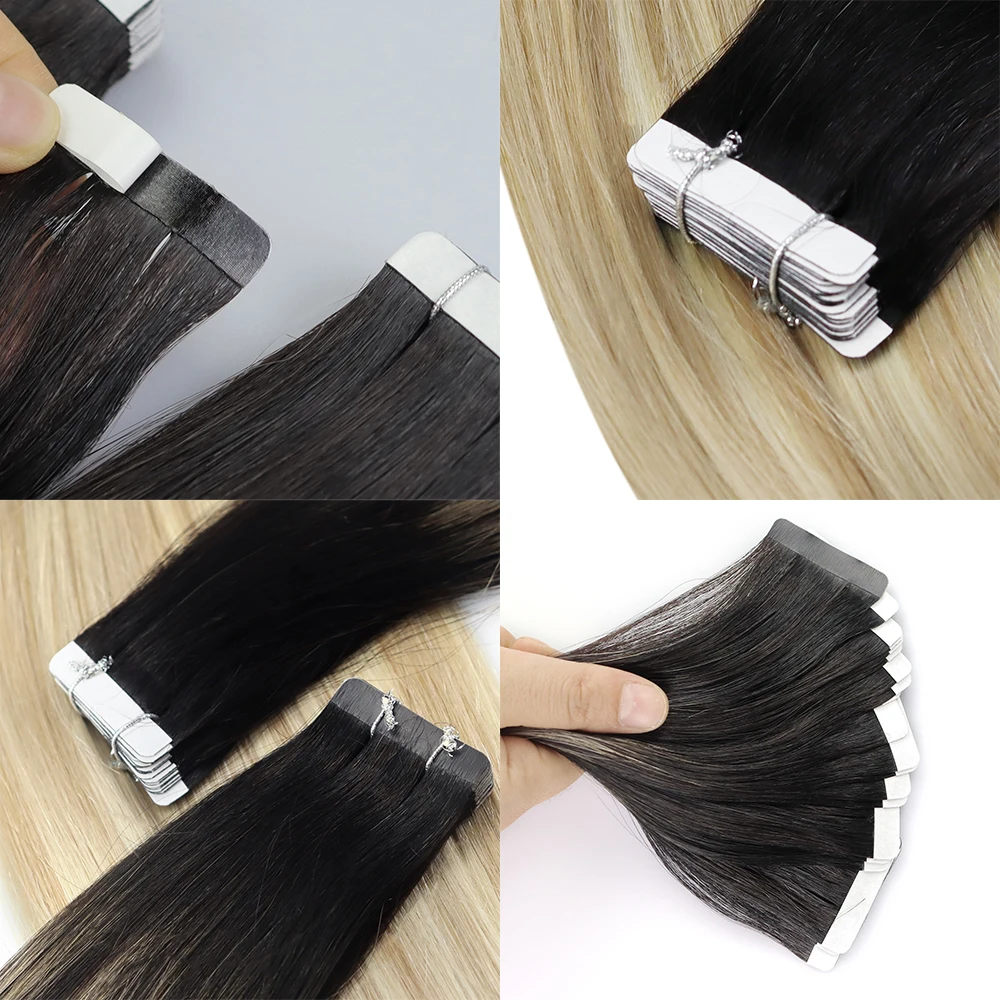 Balayage Blonde Tape-in Human Hair Extensions, Remy Hair, Natural Soft Straight Seamless Weft