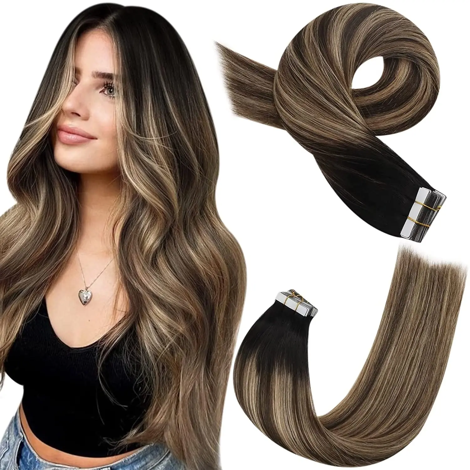 Balayage Blonde Tape-in Human Hair Extensions, Remy Hair, Natural Soft Straight Seamless Weft