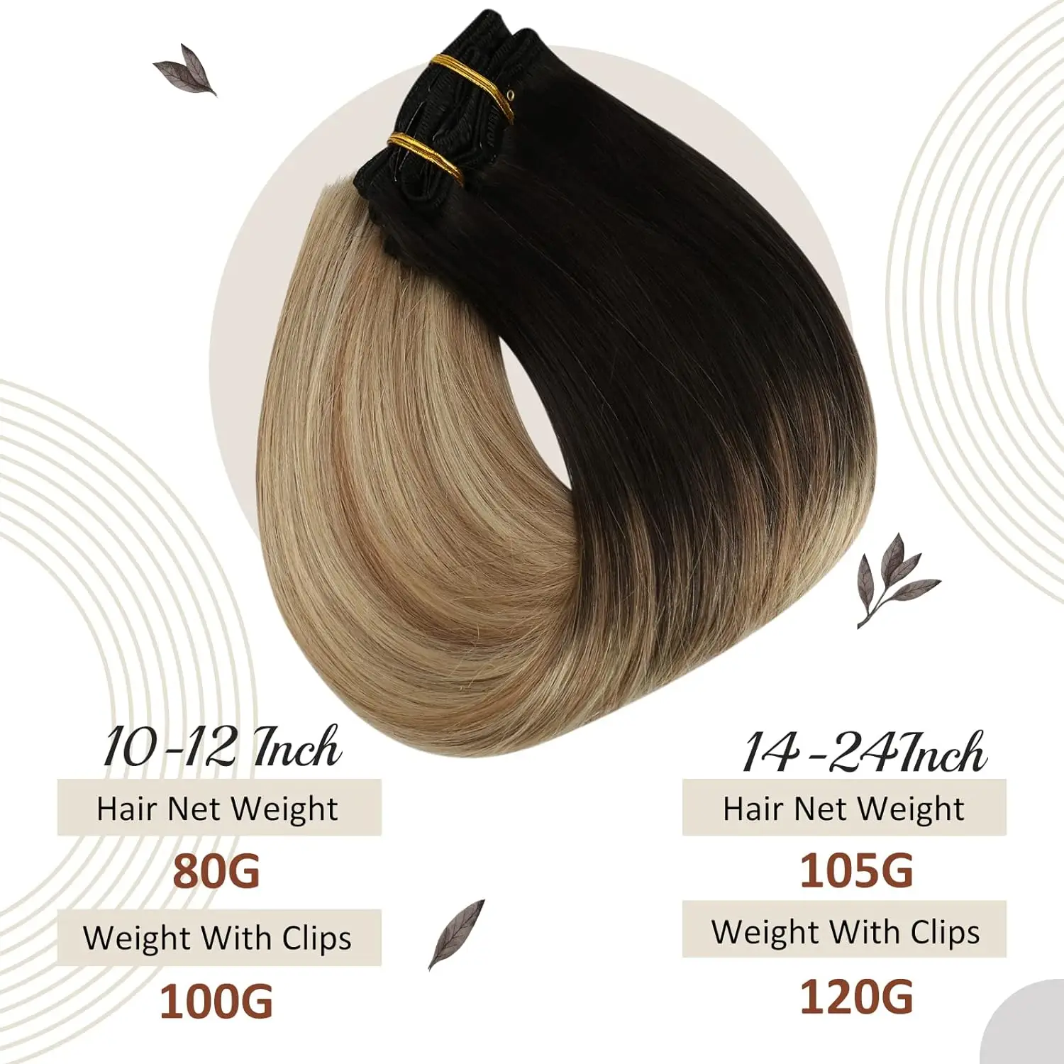 Balayage Clip-in Human Hair Extensions, Double Weft Natural Soft Hair for Women