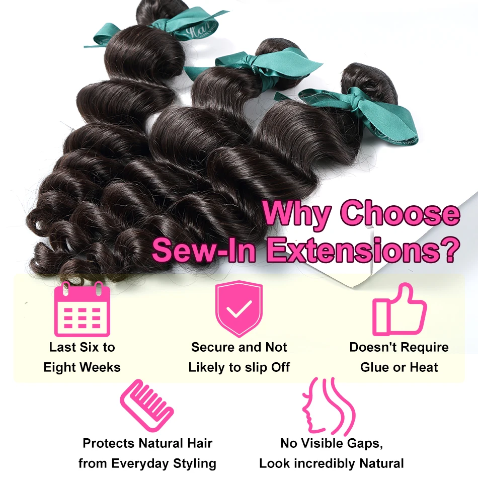 Loose Deep Wave Brazilian Human Hair Bundles, 100% Natural Extensions