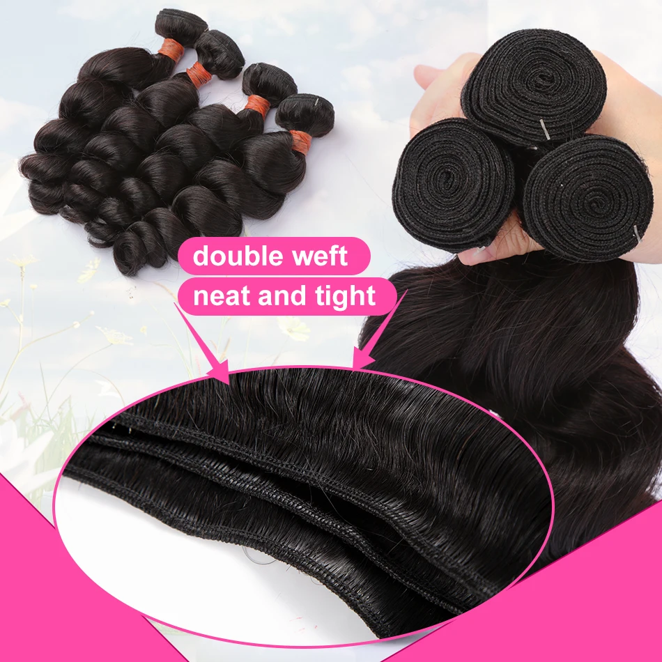 Loose Deep Wave Brazilian Human Hair Bundles, 100% Natural Extensions