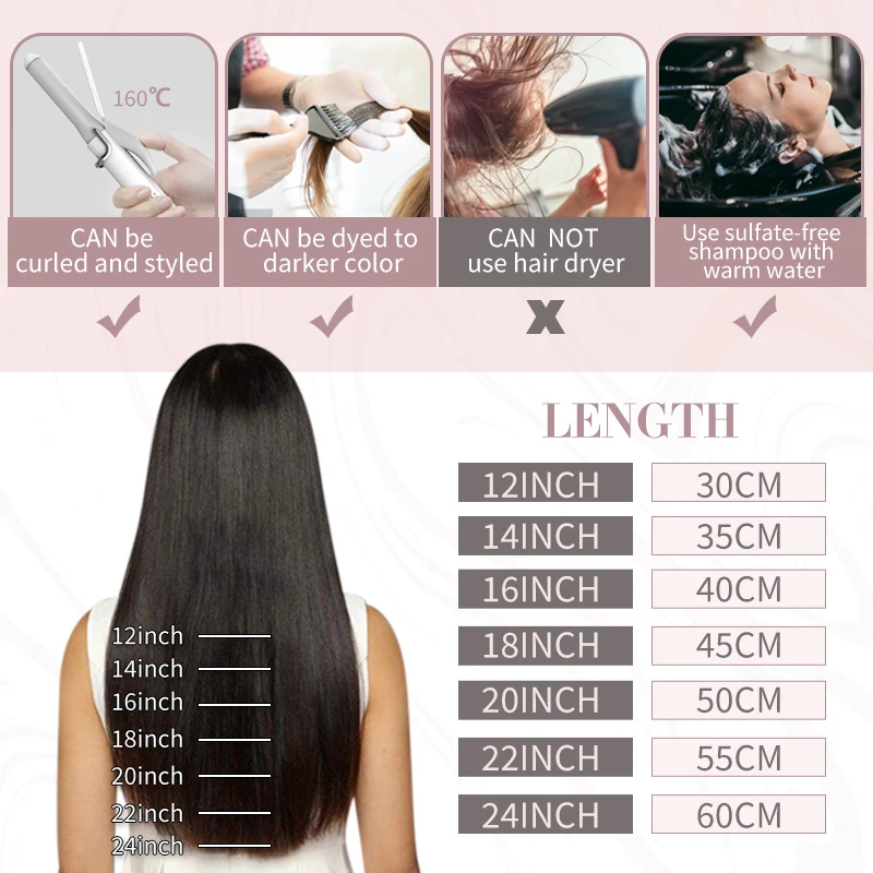 Balayage Tape-in Human Hair Extensions, Natural Brazilian Remy Hair, Straight Seamless Weft for Women