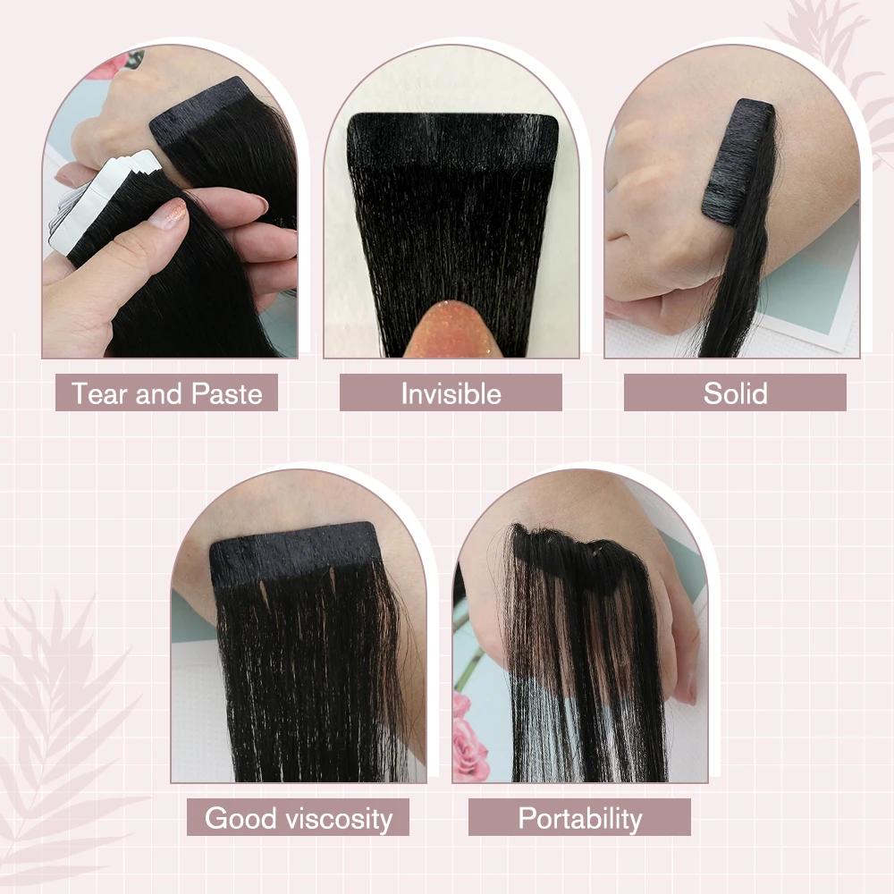 Balayage Tape-in Human Hair Extensions, Natural Brazilian Remy Hair, Straight Seamless Weft for Women