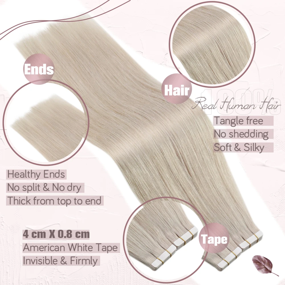 Balayage Tape-in Human Hair Extensions, Natural Brazilian Remy Hair, Straight Seamless Weft for Women