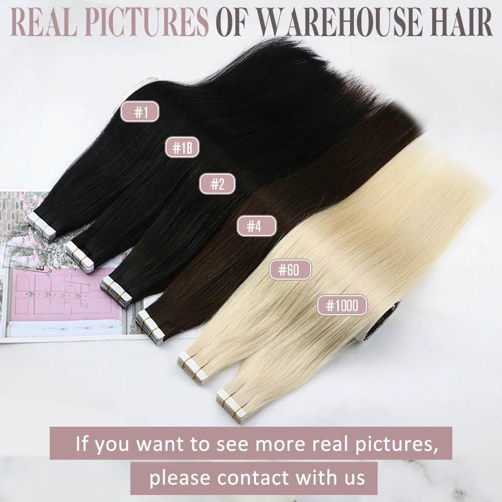 Balayage Tape-in Human Hair Extensions, Natural Brazilian Remy Hair, Straight Seamless Weft for Women