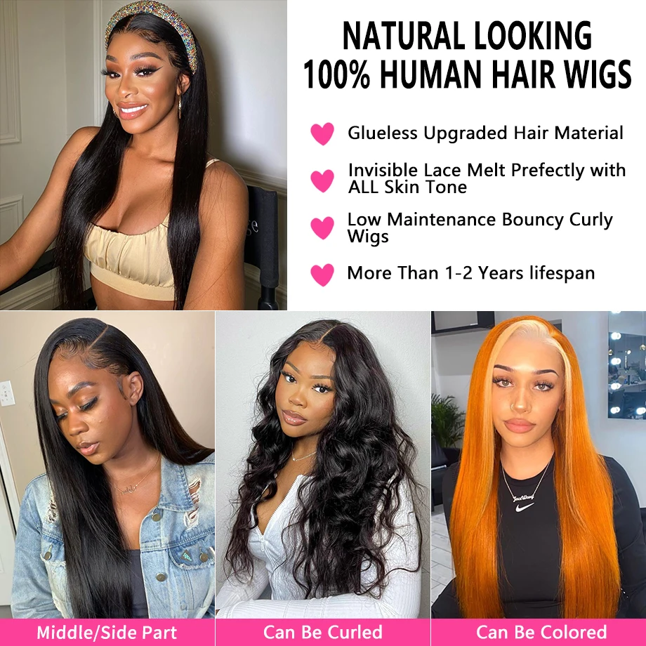 Straight HD Lace Front Wig, Pre-Plucked Brazilian Human Hair, High-Density Frontal Wig