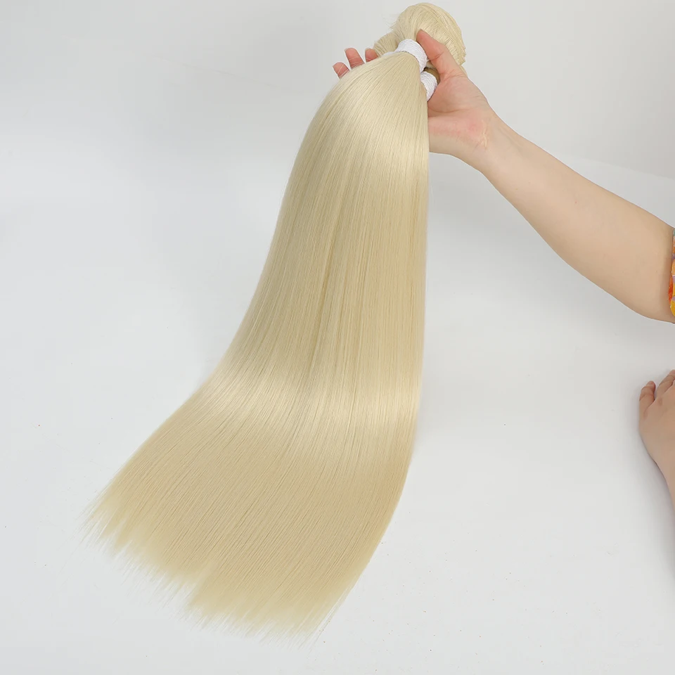 Bone Straight Synthetic Hair Extensions, Long Yaki Weaving, Full to End Natural Look