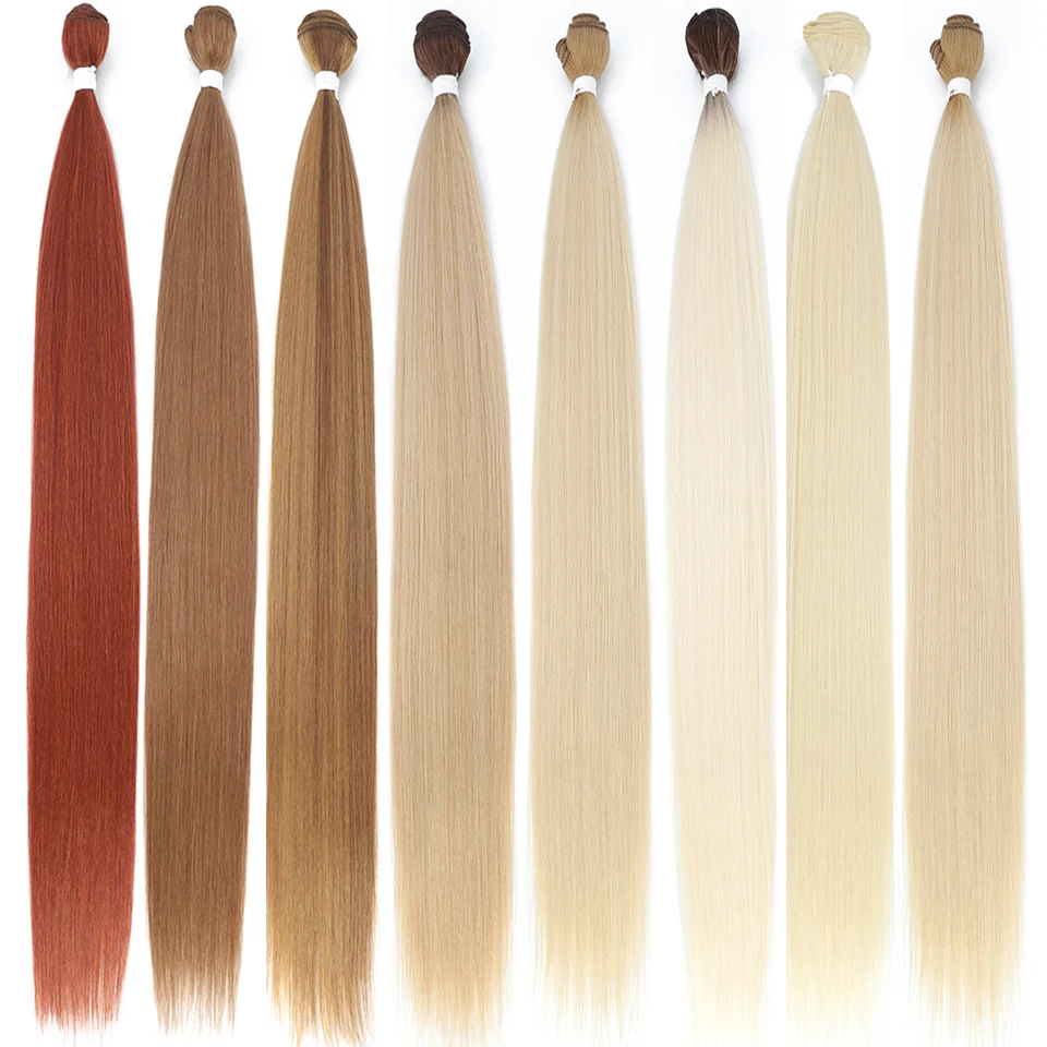 Bone Straight Synthetic Hair Extensions, Long Yaki Weaving, Full to End Natural Look