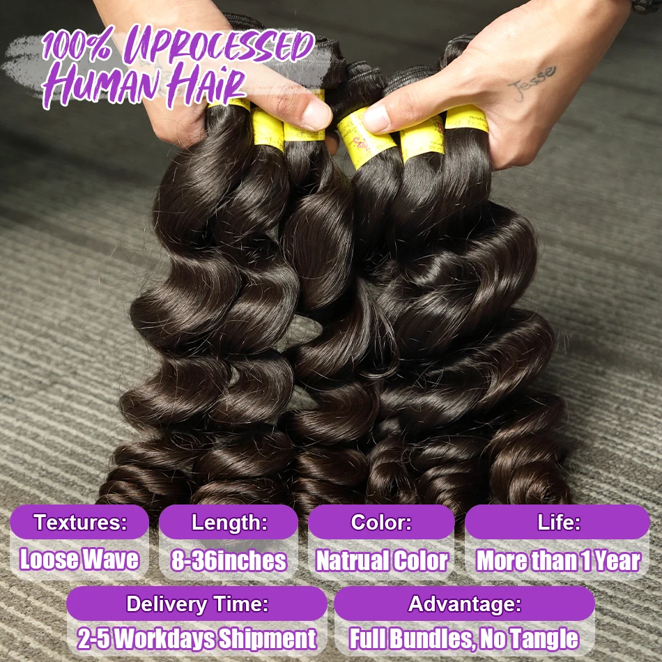 Loose Wave Indian Raw Virgin Human Hair Extensions, Unprocessed Water Curly Weft Bundles