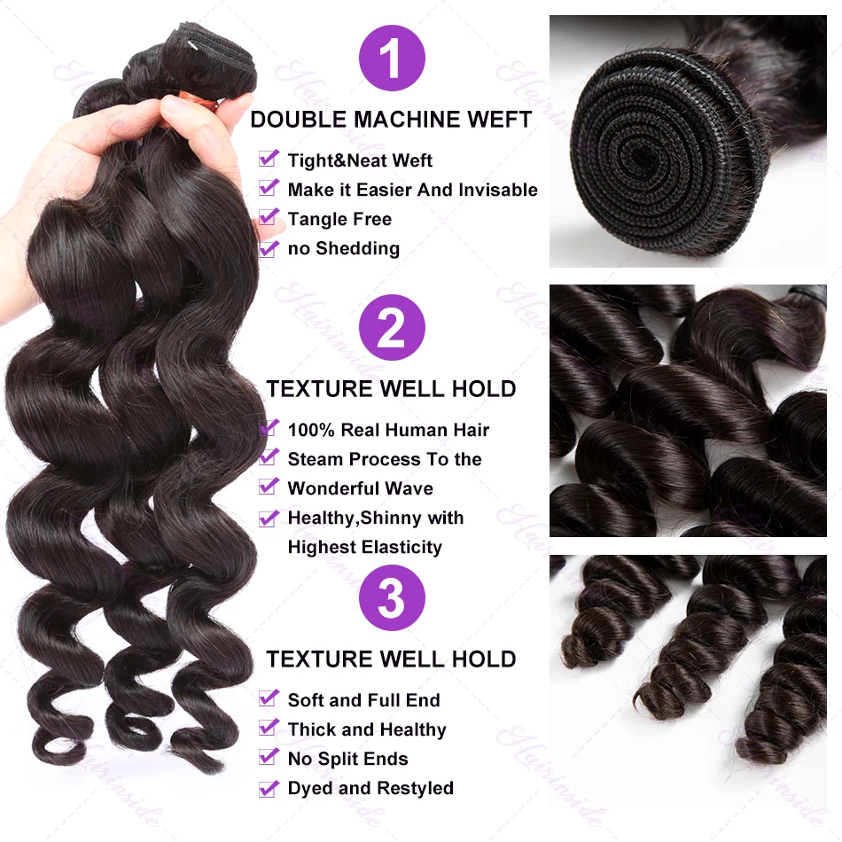 Loose Wave Indian Raw Virgin Human Hair Extensions, Unprocessed Water Curly Weft Bundles