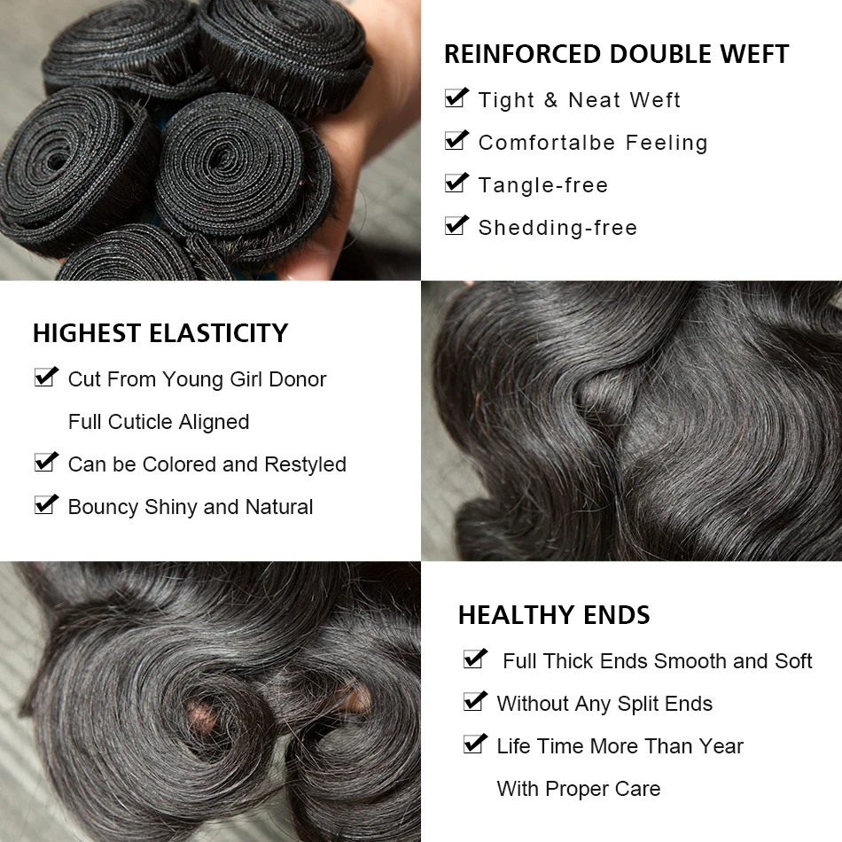 Body Wave Brazilian Remy Human Hair Bundles, Water Wavy Weave Extensions