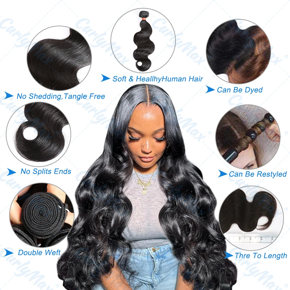 Body Wave Brazilian Remy Human Hair Bundles, Water Wavy Weave Extensions