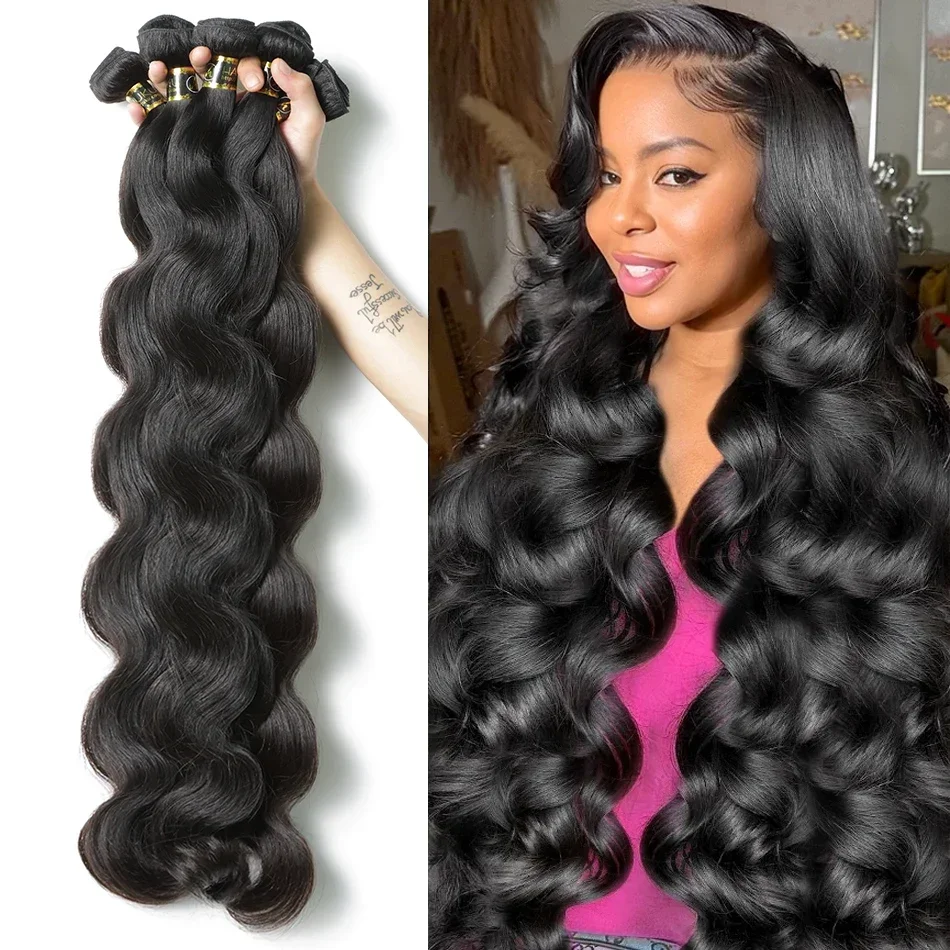 Body Wave Remy Human Hair Bundles, Water Wavy Weave, Double Drawn Natural Extensions