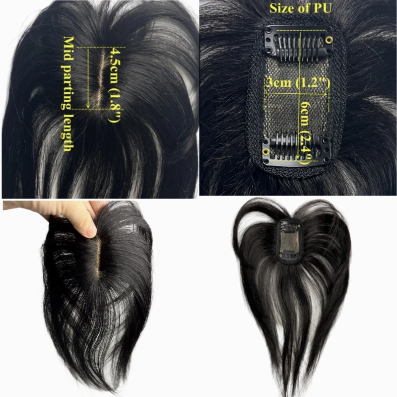 Natural Human Hair Bangs Side Fringe Clip-In Extensions 3D Middle Part for Women