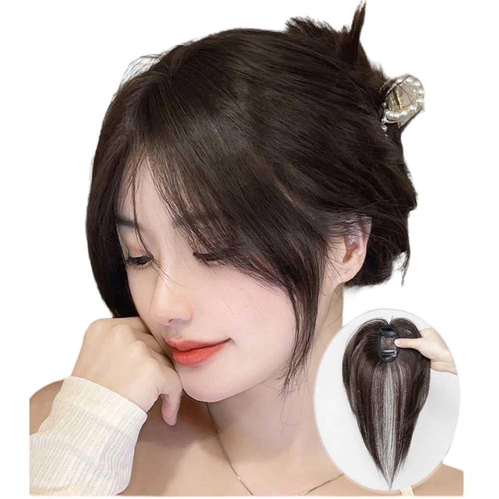 Natural Human Hair Bangs Side Fringe Clip-In Extensions 3D Middle Part for Women