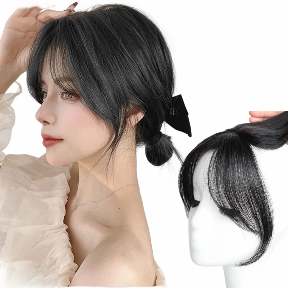 Natural Human Hair Bangs Side Fringe Clip-In Extensions 3D Middle Part for Women