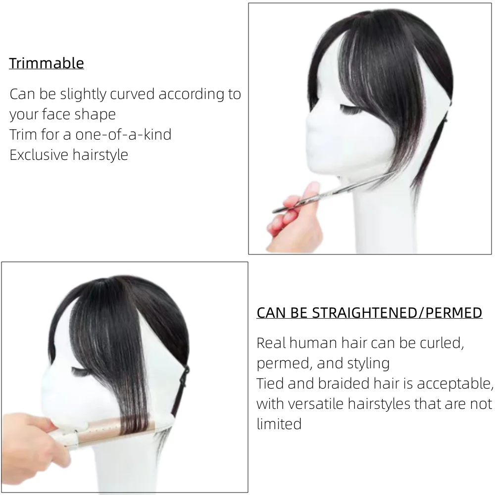 Natural Human Hair Bangs Side Fringe Clip-In Extensions 3D Middle Part for Women