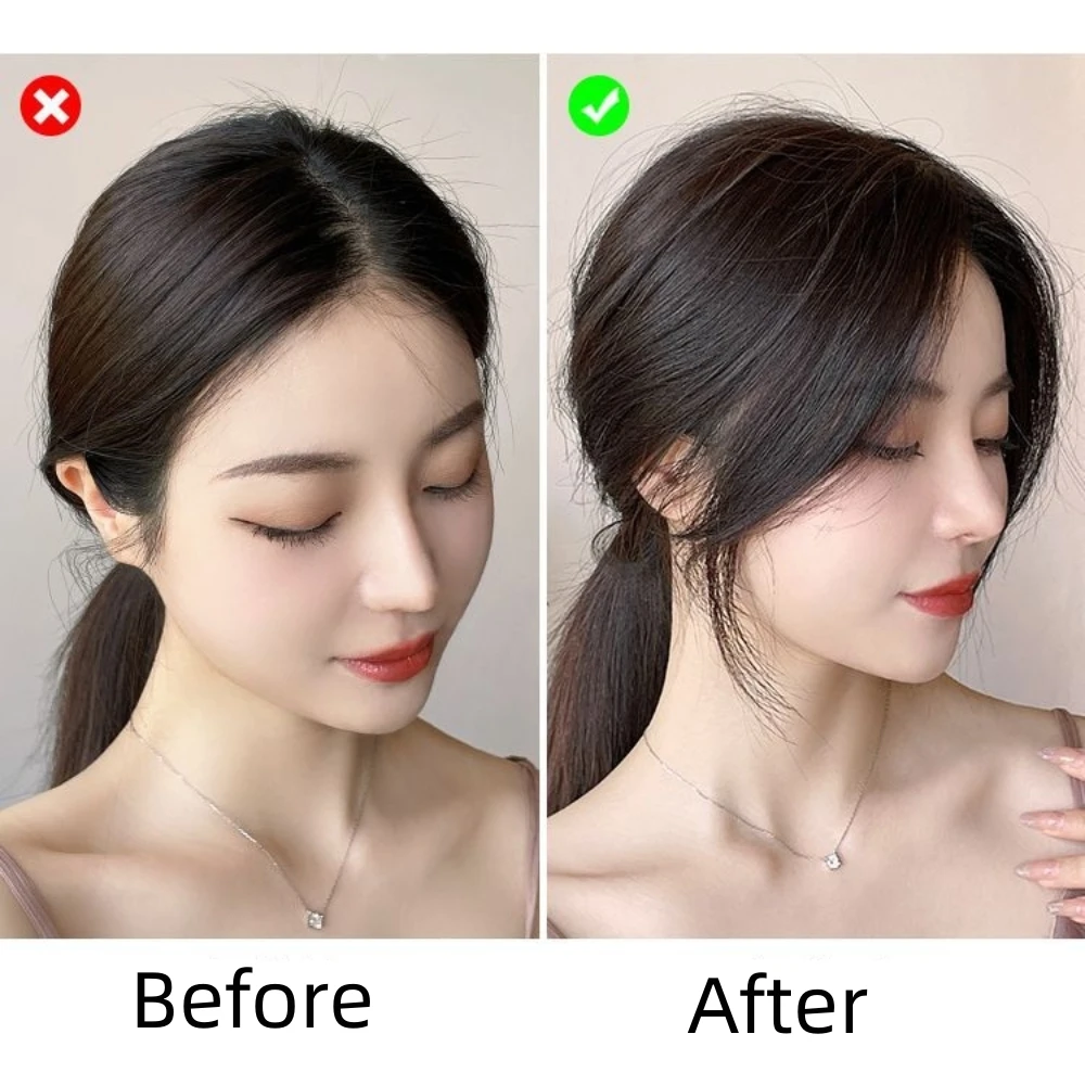 Natural Human Hair Bangs Side Fringe Clip-In Extensions 3D Middle Part for Women