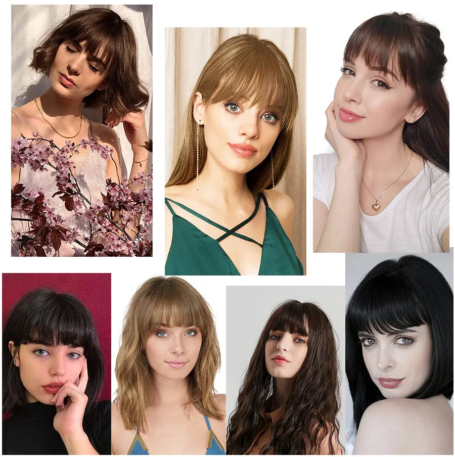Synthetic Clip-In Extensions Natural Fringe Neat Flat Bang Straight Hairpiece for Women