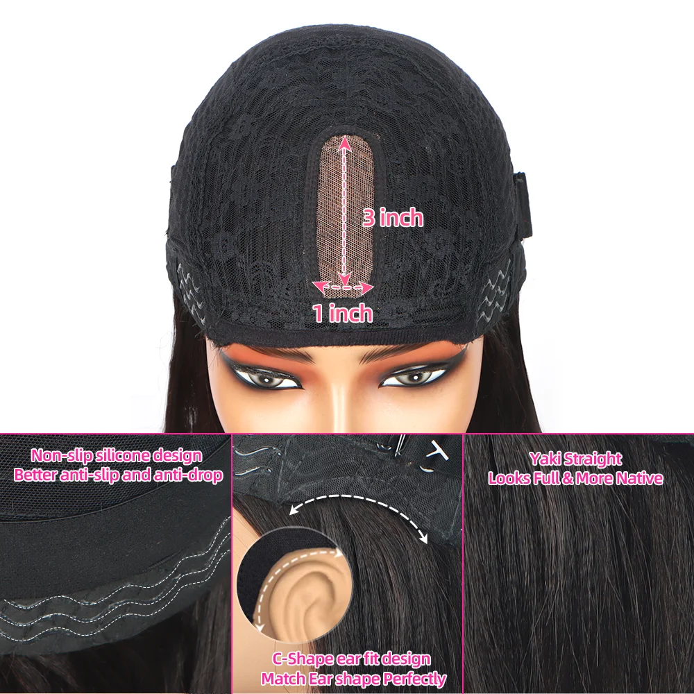Human Hair Yaki Straight Bob with Bangs Natural Black Brown Highlight Lace Wig