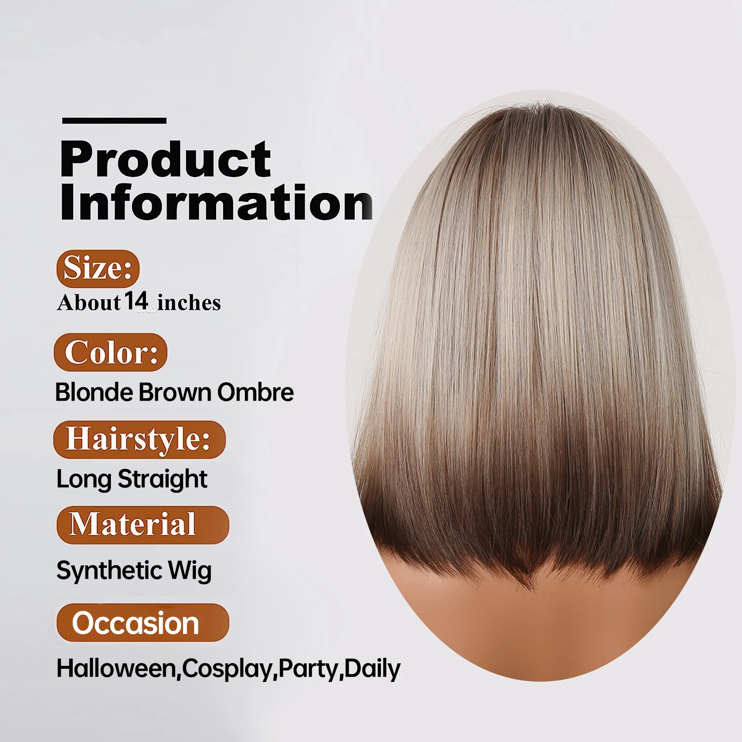 Short Straight Synthetic Ombre Bob Wigs with Bangs Blonde to Brown for Women