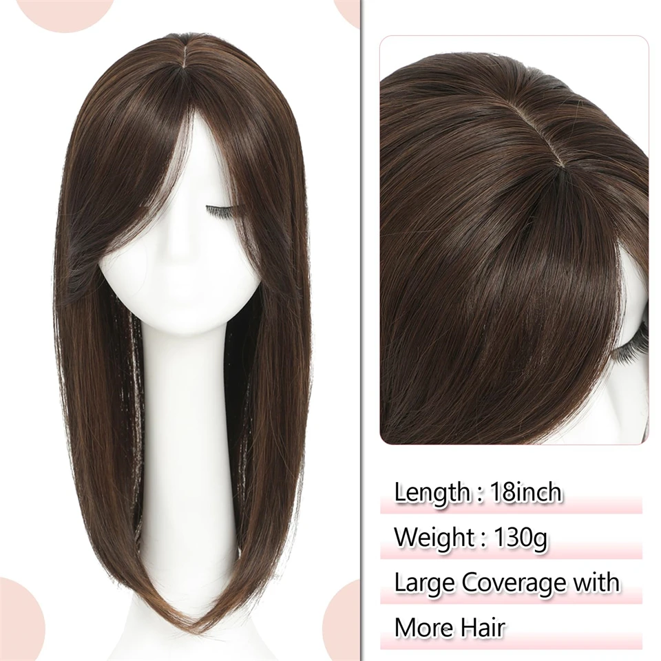 Straight Hair Topper with Bangs for Thinning Hair Synthetic Clip-In Hairpieces for Women