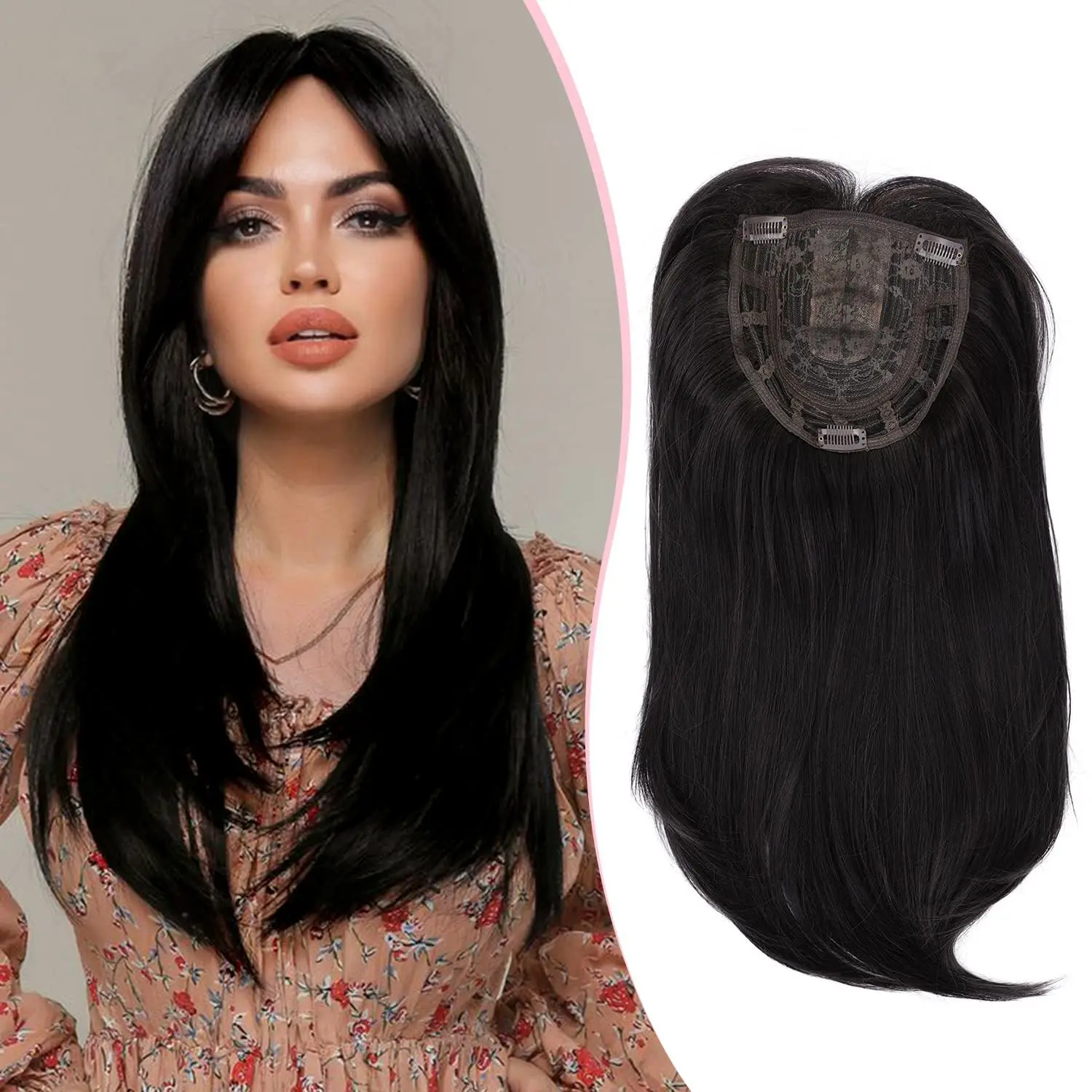 Straight Hair Topper with Bangs for Thinning Hair Synthetic Clip-In Hairpieces for Women