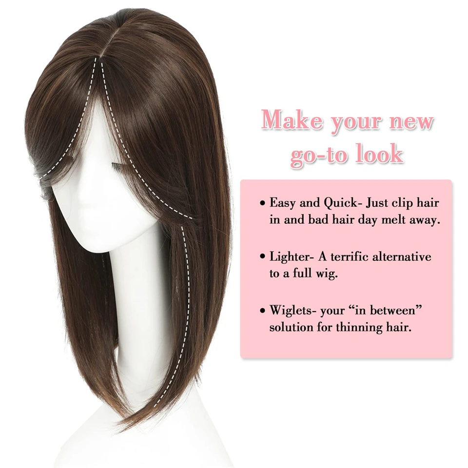 Straight Hair Topper with Bangs for Thinning Hair Synthetic Clip-In Hairpieces for Women