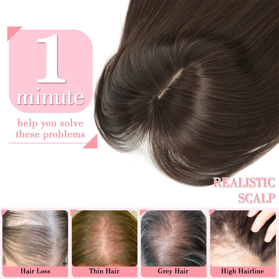 Straight Hair Topper with Bangs for Thinning Hair Synthetic Clip-In Hairpieces for Women