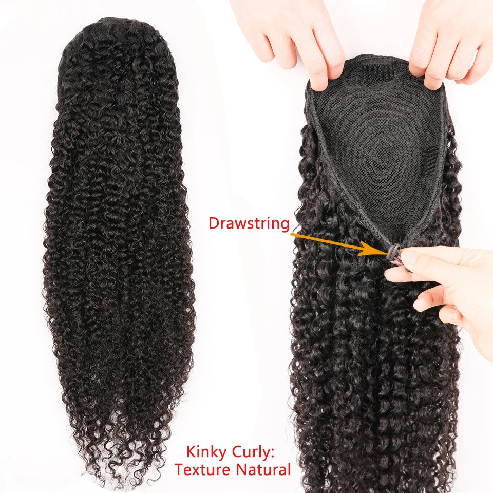 Kinky Curly Drawstring Ponytail Remy Human Hair Brazilian Afro Clip-In Extensions for Women