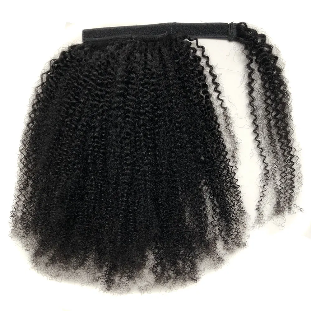 Afro Kinky Curly Ponytail Human Hair Extensions for Black Women Wrap Around Hairpieces