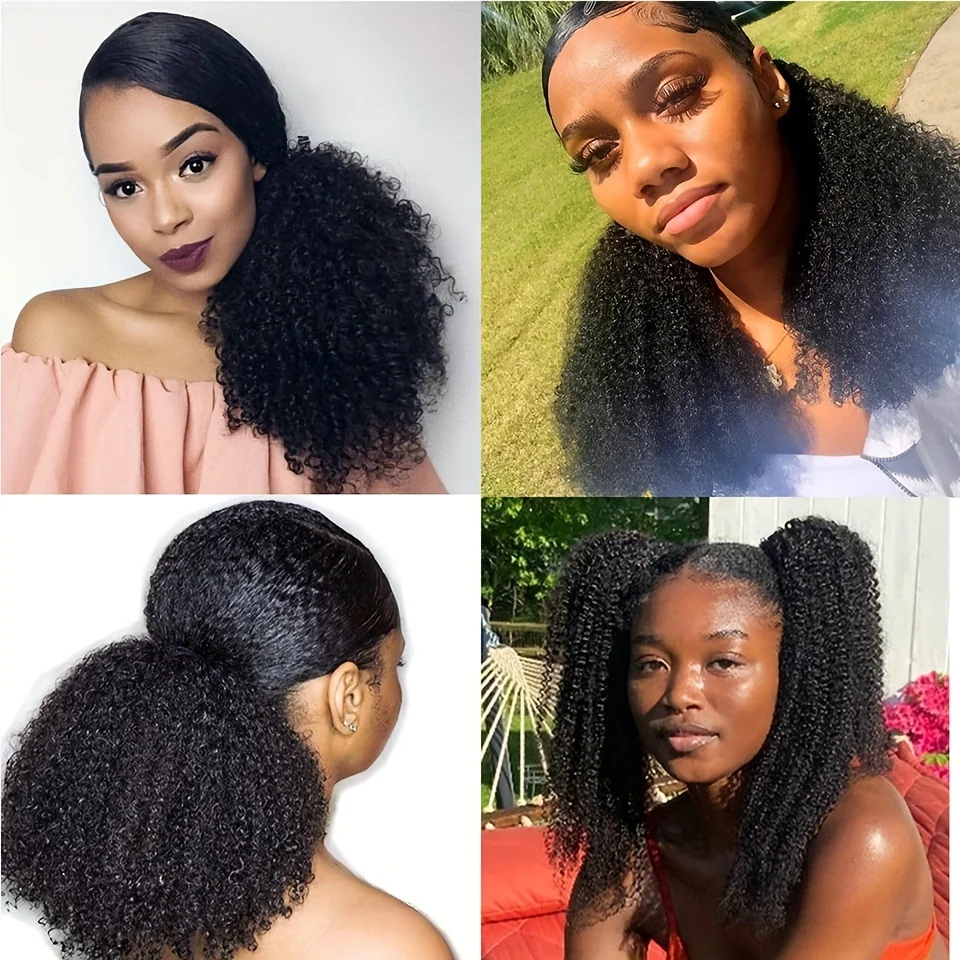 Afro Kinky Curly Ponytail Human Hair Extensions for Black Women Wrap Around Hairpieces