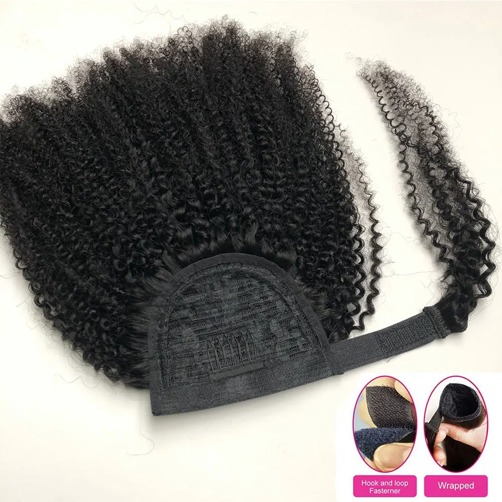 Afro Kinky Curly Ponytail Human Hair Extensions for Black Women Wrap Around Hairpieces