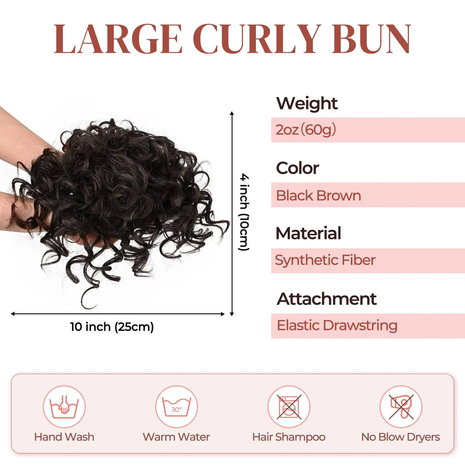 Synthetic Messy Bun Hair Piece Elastic Drawstring Loose Wave Curly Extensions for Women Dark Brown