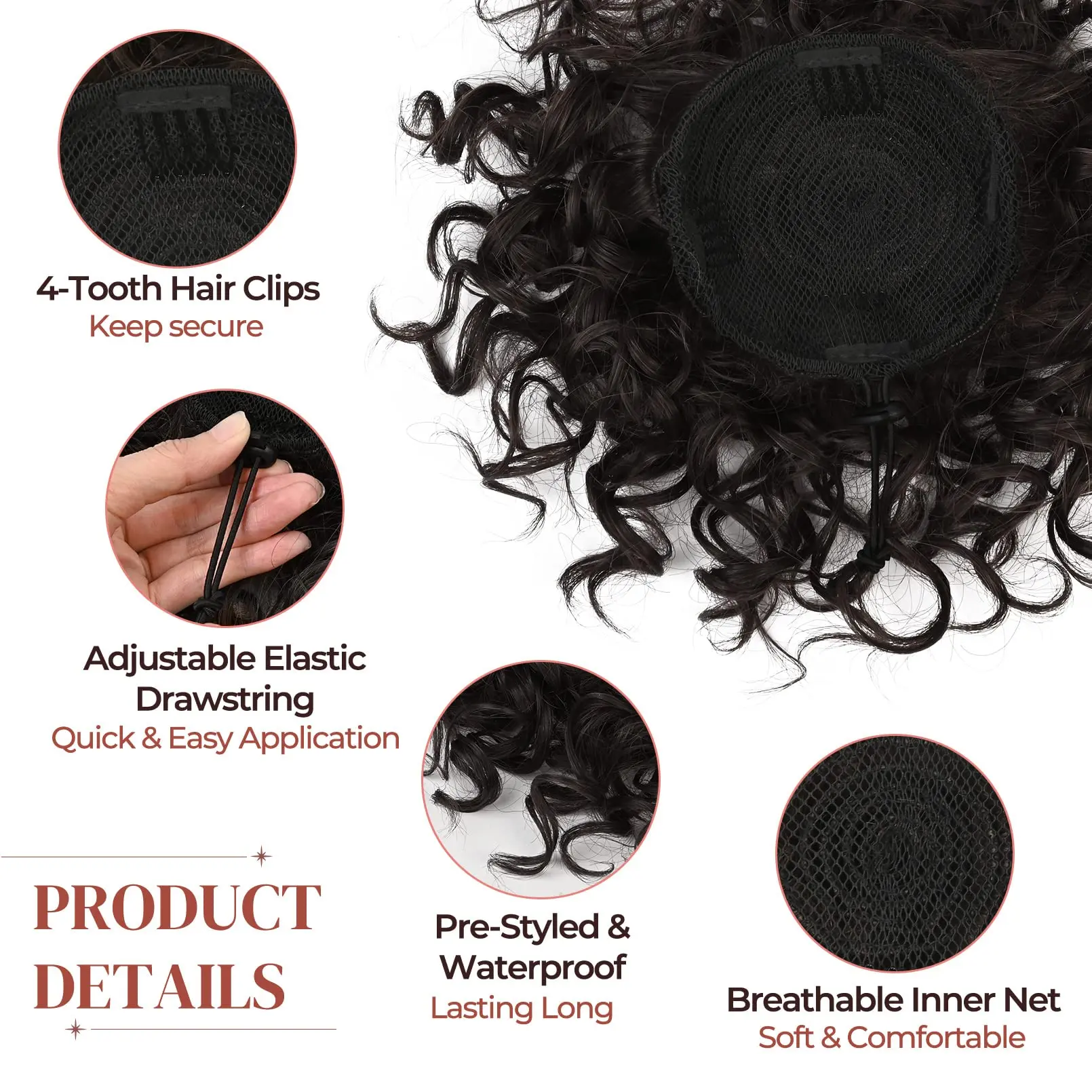 Messy Hair Bun Elastic Drawstring Loose Wave Curly Synthetic Ponytail Extension for Women