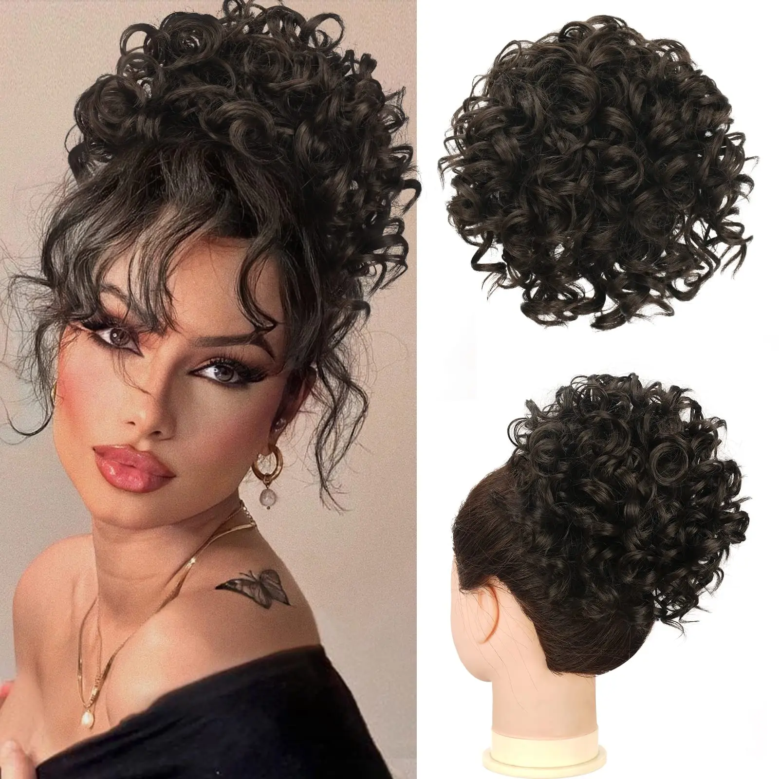 Messy Hair Bun Elastic Drawstring Loose Wave Curly Synthetic Ponytail Extension for Women