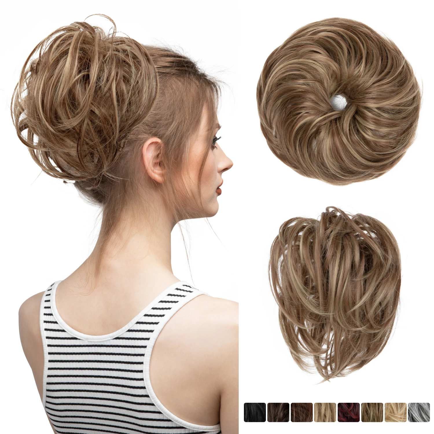 Synthetic Messy Bun Hairpiece Curly Scrunchie Wrap Elastic Chignon Tail Updo for Women