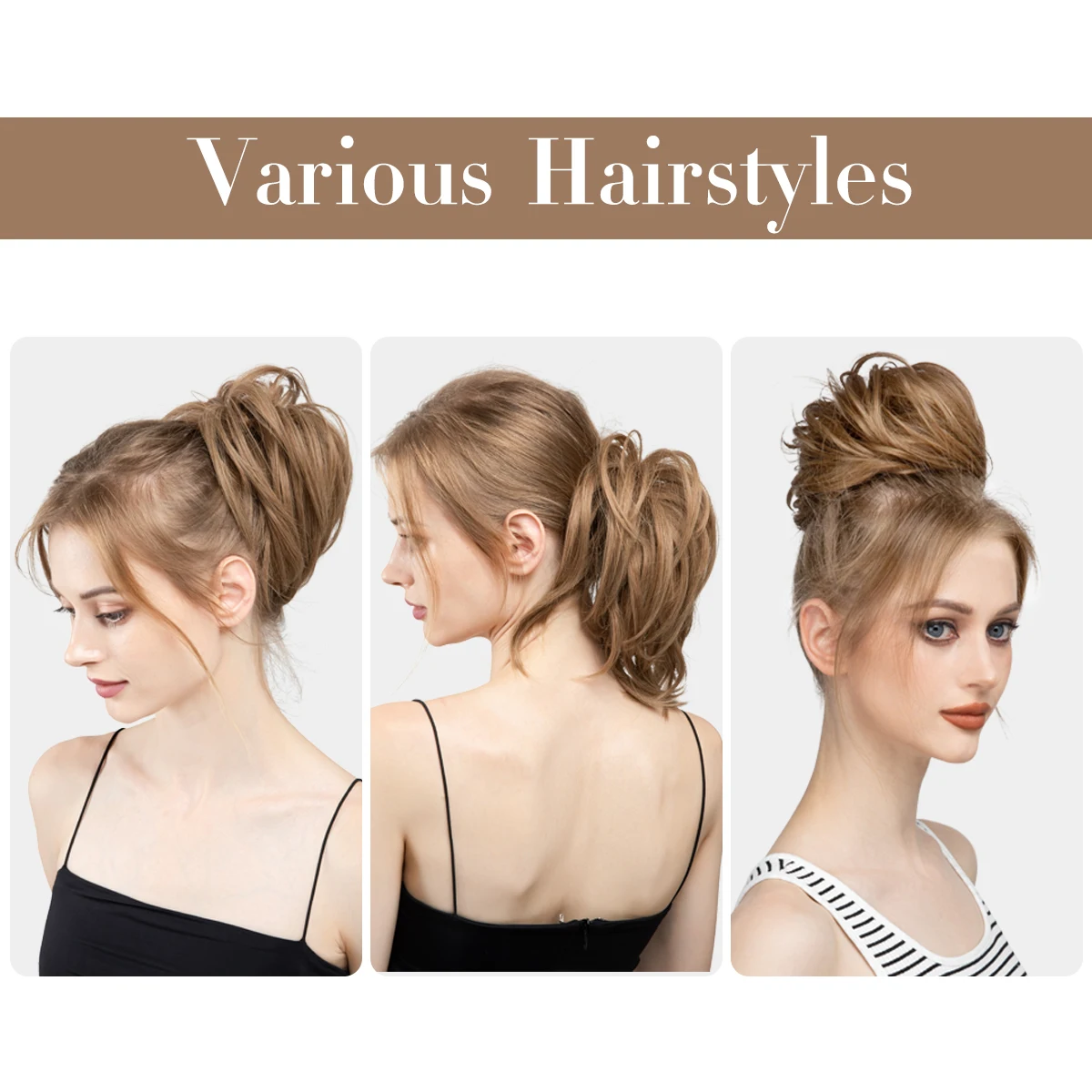 Synthetic Messy Bun Hairpiece Curly Scrunchie Wrap Elastic Chignon Tail Updo for Women