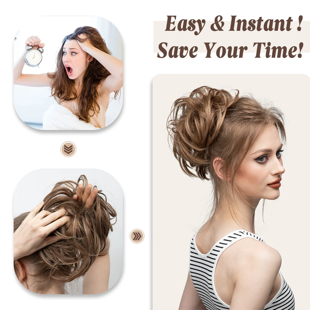 Synthetic Messy Bun Hairpiece Curly Scrunchie Wrap Elastic Chignon Tail Updo for Women